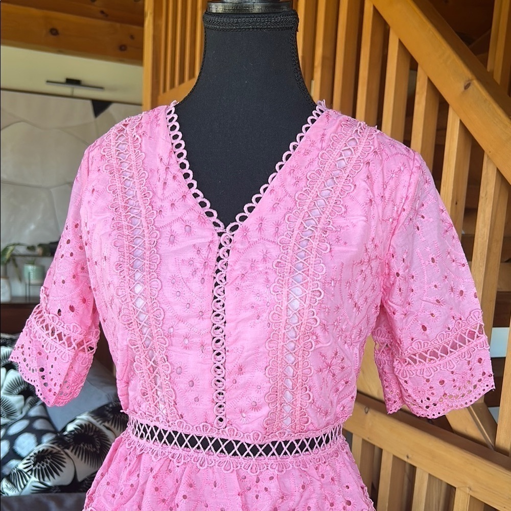 Pink Ruffled Tiered Midi Dress - Picture 4 of 10